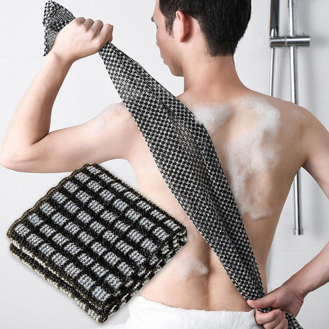 Back Scrubber Set | 2-Piece Exfoliating Shower Towel | Extra Long Exfoliating Washcloth for Men and Women - Scrub Cloth for Body Cleansing and Massage (Black-B).