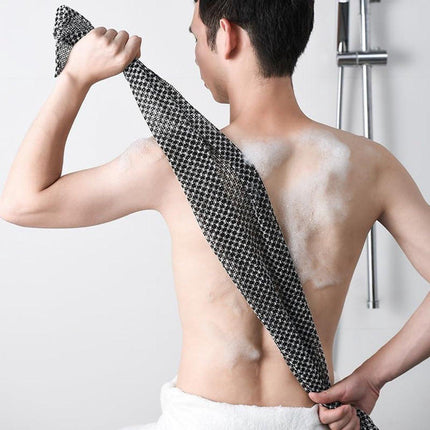 Back Scrubber Set | 2-Piece Exfoliating Shower Towel | Extra Long Exfoliating Washcloth for Men and Women - Scrub Cloth for Body Cleansing and Massage (Black-B).