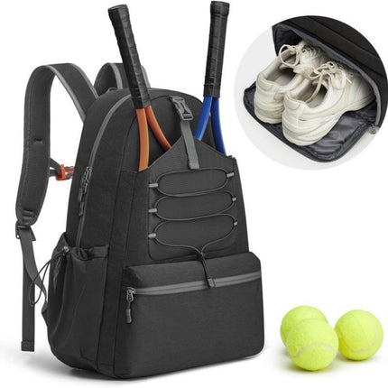 Backpack - Tennis Bag - Sports Bag - Waterproof Racket Bag - Suitable for multiple rackets with shoe compartment - black.