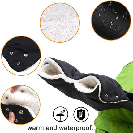 Fleece Stroller Gloves - Waterproof, Windproof, Frost-Resistant, Thickened and Warm - Winter Stroller Gloves (Black).