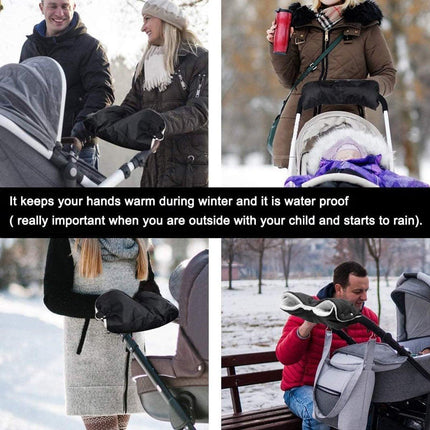 Fleece Stroller Gloves - Waterproof, Windproof, Frost-Resistant, Thickened and Warm - Winter Stroller Gloves (Black).