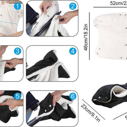 Fleece Stroller Gloves - Waterproof, Windproof, Frost-Resistant, Thickened and Warm - Winter Stroller Gloves (Black).