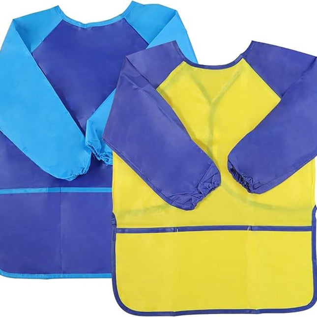 2-pack children's aprons - waterproof aprons for boys/girls - craft aprons for children - with sleeves and pockets (38 * 55 cm).