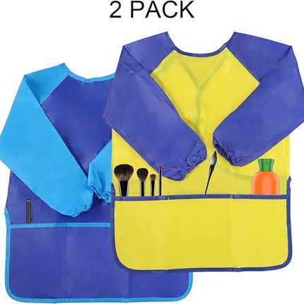 2-pack children's aprons - waterproof aprons for boys/girls - craft aprons for children - with sleeves and pockets (38 * 55 cm).