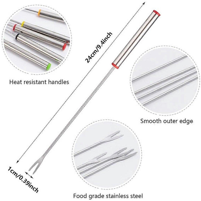 Stainless Steel Fondue Forks - Cheese Fondue Forks, Fruit Forks Stainless Steel - 12 Pieces, 24 cm.