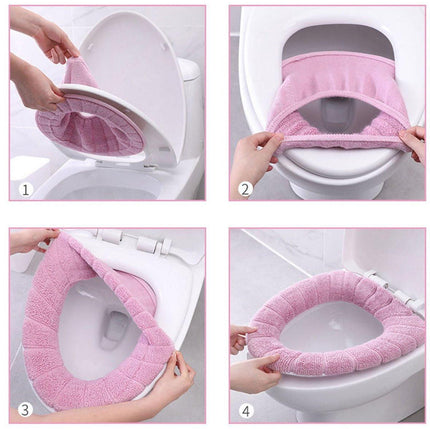 Toilet Seat Cushion - 4-Pack - Elastic Washable Fabric - Soft - Thickened and Warm - Toilet Seat Cover - Soft Toilet Seat - Toilet Seat Cover - Toilet Seat Cover - Reusable - Washable.