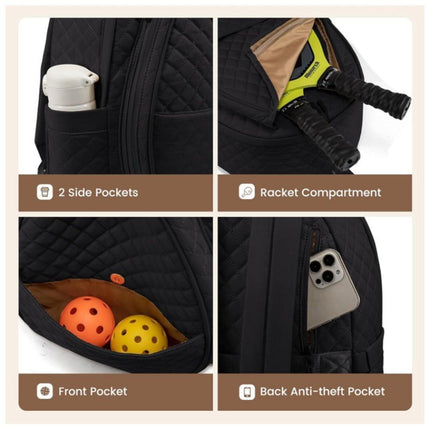 Backpack - Tennis Shoulder Crossbody Bag - Sports Bag - Waterproof Racket Bag - Suitable for Pickles and Badminton - Black.