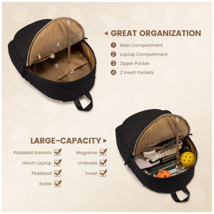 Backpack - Tennis Shoulder Crossbody Bag - Sports Bag - Waterproof Racket Bag - Suitable for Pickles and Badminton - Black.