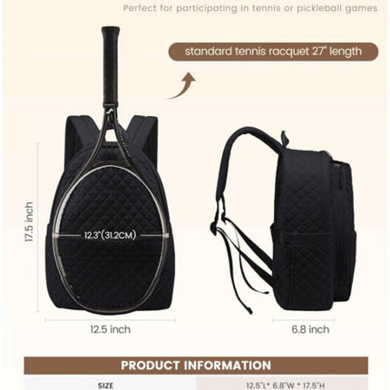 Backpack - Tennis Shoulder Crossbody Bag - Sports Bag - Waterproof Racket Bag - Suitable for Pickles and Badminton - Black.