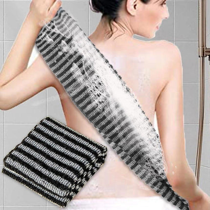 Back Scrubber Set | 2-Piece Exfoliating Shower Towel | Extra Long Exfoliating Washcloth for Men and Women - Scrub Cloth for Body Cleansing and Massage (Black-A).