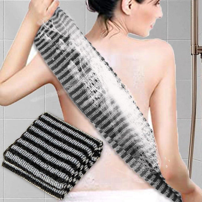 Back Scrubber Set | 2-Piece Exfoliating Shower Towel | Extra Long Exfoliating Washcloth for Men and Women - Scrub Cloth for Body Cleansing and Massage (Black-A).