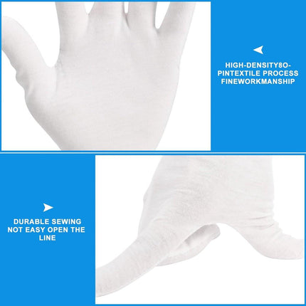 Gloves - 3 pairs - White cotton gloves - Suitable for dry hands - Can be worn while sleeping - High-quality cotton gloves - Unisex white gloves - Gloves with rounded corners.