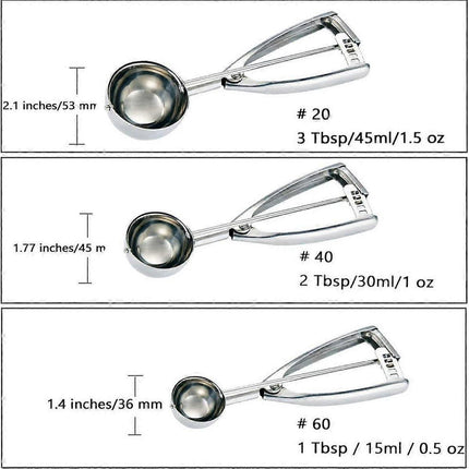 Ice Cream Scoop Set - Small/1 scoop, Medium/2 scoops, Large/3 scoops.