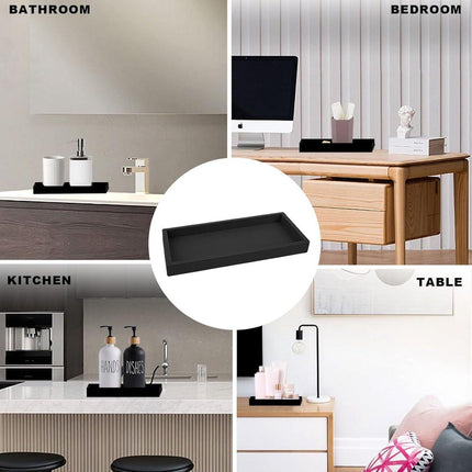 Tray - Set of 2 - Dressing table tray - Bathroom storage tray - Cosmetics storage tray - Bathroom storage box - Suitable for storing candles, soap, towels, perfume, etc. - Black - 20x10x1.8 cm.