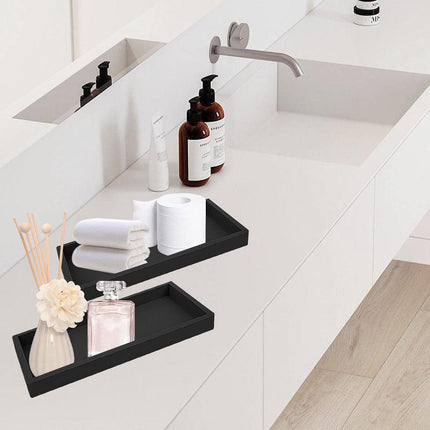Tray - Set of 2 - Dressing table tray - Bathroom storage tray - Cosmetics storage tray - Bathroom storage box - Suitable for storing candles, soap, towels, perfume, etc. - Black - 20x10x1.8 cm.