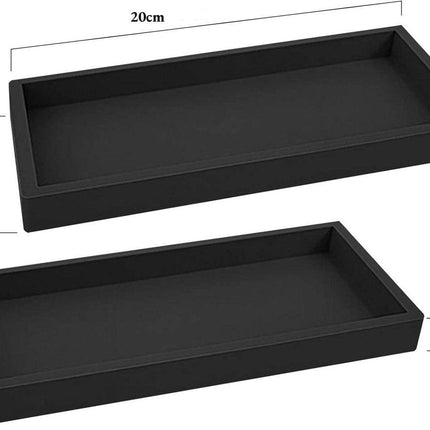 Tray - Set of 2 - Dressing table tray - Bathroom storage tray - Cosmetics storage tray - Bathroom storage box - Suitable for storing candles, soap, towels, perfume, etc. - Black - 20x10x1.8 cm.