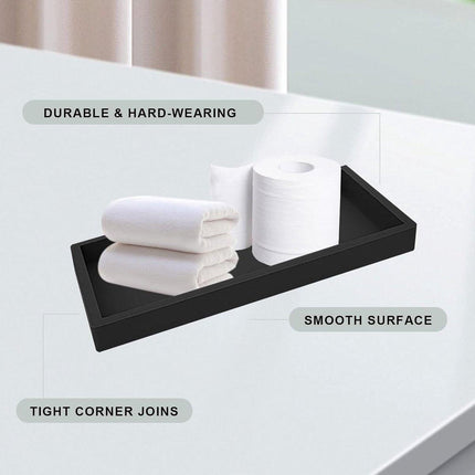 Tray - Set of 2 - Dressing table tray - Bathroom storage tray - Cosmetics storage tray - Bathroom storage box - Suitable for storing candles, soap, towels, perfume, etc. - Black - 20x10x1.8 cm.
