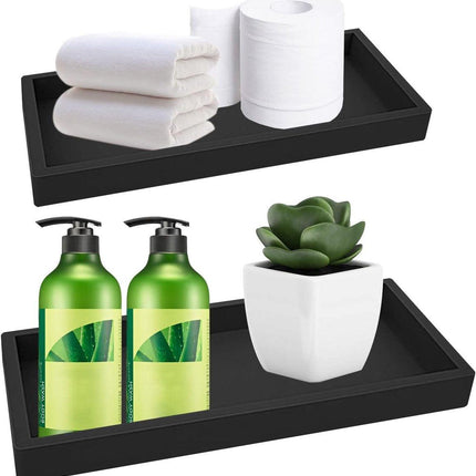 Tray - Set of 2 - Dressing table tray - Bathroom storage tray - Cosmetics storage tray - Bathroom storage box - Suitable for storing candles, soap, towels, perfume, etc. - Black - 20x10x1.8 cm.