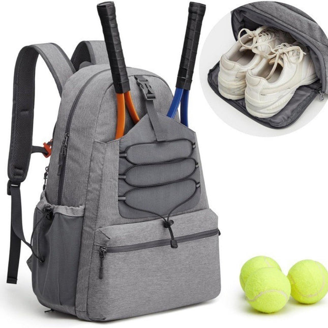Backpack - Tennis Bag - Sports Bag - Waterproof Racket Bag - Suitable for multiple rackets with shoe compartment - Gray.