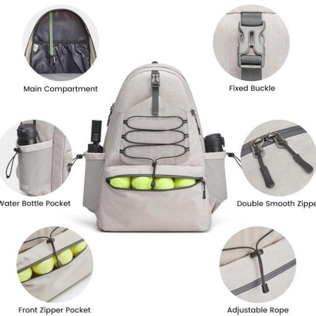 Backpack - Tennis Bag - Sports Bag - Waterproof Racket Bag - Suitable for multiple rackets with shoe compartment - Gray.