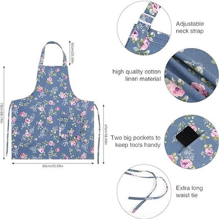 Aprons - Women's Kitchen - Adjustable Floral Apron with Large Pockets - for Cooking, Baking, Gardening - 2-Pack.