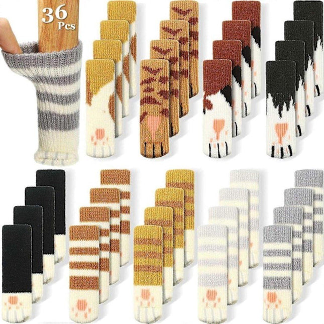 Furniture Socks - 36 pieces (9 sets) - Cat chair socks - Cat paw chair leg socks - Cat furniture socks - Knitted furniture socks.