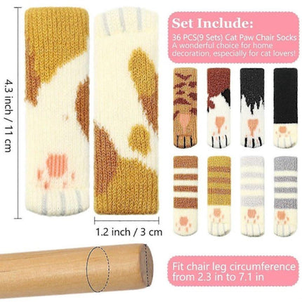 Furniture Socks - 36 pieces (9 sets) - Cat chair socks - Cat paw chair leg socks - Cat furniture socks - Knitted furniture socks.