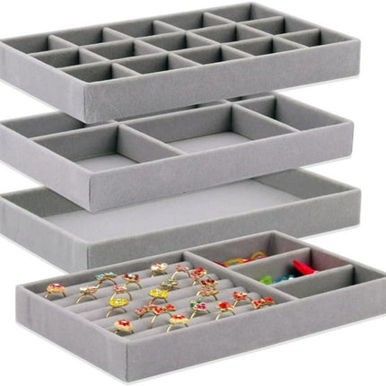 Jewelry Drawer Organizer - 4-Pack Stackable Jewelry Drawers - Jewelry Storage Organizer, Earrings, Necklace, Bracelet, Ring Holder.