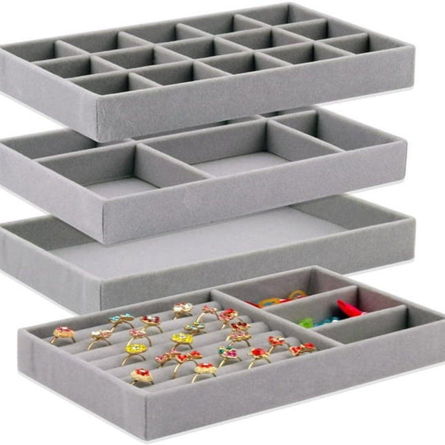 Jewelry Drawer Organizer - 4-Pack Stackable Jewelry Drawers - Jewelry Storage Organizer, Earrings, Necklace, Bracelet, Ring Holder.