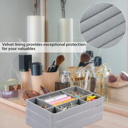 Jewelry Drawer Organizer - 4-Pack Stackable Jewelry Drawers - Jewelry Storage Organizer, Earrings, Necklace, Bracelet, Ring Holder.