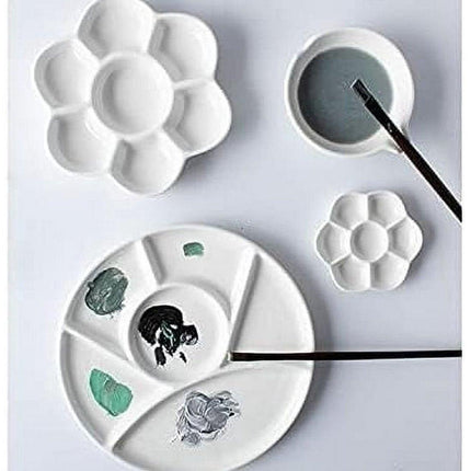 Easy-to-clean watercolor and gouache mixing tray - 6 holes - 8 inch - white - round.