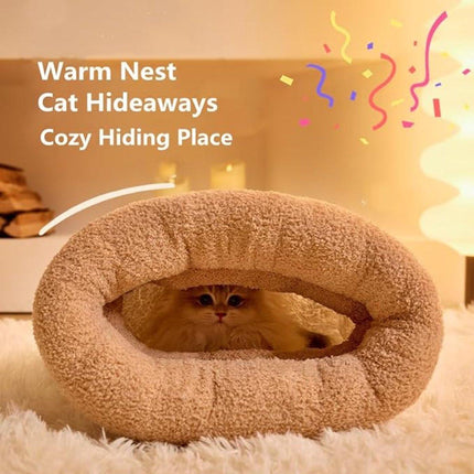 Cat Bed - Cave Cat Basket - Winter Sleeping Bag for Pets - Soft Plush Cat Bed - Suitable for Indoor Cats, Kittens and Dogs (Beige, L-54*45cm).
