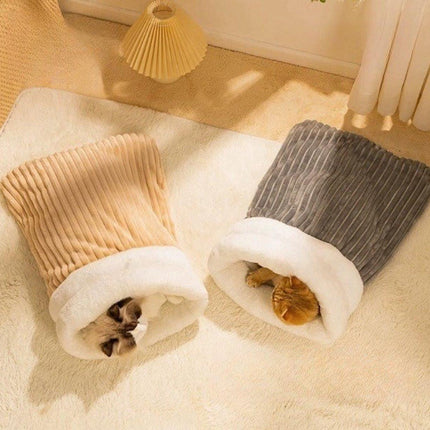 Cat Bed - Cave Cat Basket - Winter Sleeping Bag for Pets - Soft Plush Cat Bed - Suitable for Indoor Cats, Kittens and Dogs (Beige, L-54*45cm).
