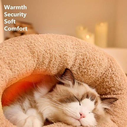 Cat Bed - Cave Cat Basket - Winter Sleeping Bag for Pets - Soft Plush Cat Bed - Suitable for Indoor Cats, Kittens and Dogs (Beige, L-54*45cm).