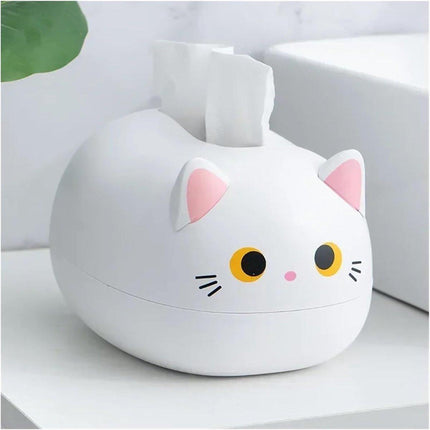 Tissue Box - Tissue Box Organizer with Cat Print - Napkin Holder for the Living Room - Tissue Box for the Kitchen - Toilet Paper Holder for the Bathroom (White，22*16*13cm).