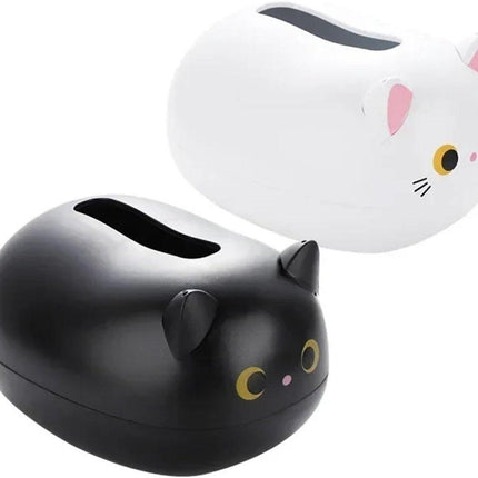 Tissue Box - Tissue Box Organizer with Cat Print - Napkin Holder for the Living Room - Tissue Box for the Kitchen - Toilet Paper Holder for the Bathroom (White，22*16*13cm).