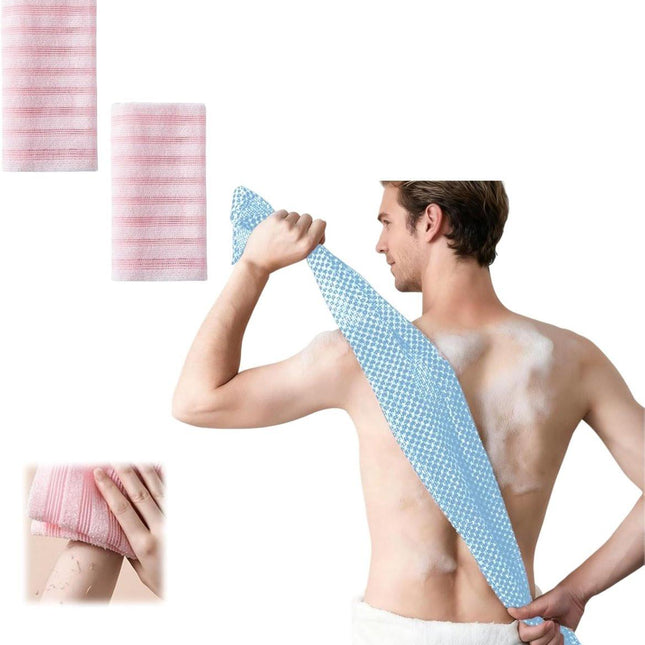 Back Scrubber Set | 2-Piece Exfoliating Shower Towel | Extra Long Exfoliating Washcloth for Men and Women - Scrub Cloth for Body Cleansing and Massage (Pink).
