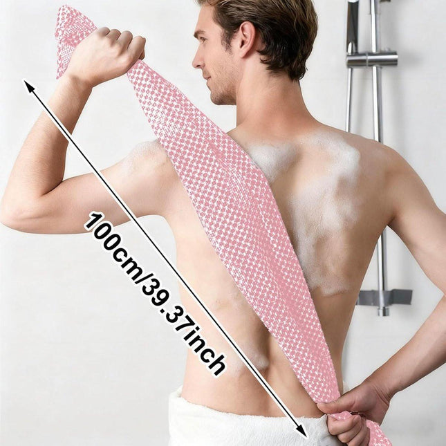Back Scrubber Set | 2-Piece Exfoliating Shower Towel | Extra Long Exfoliating Washcloth for Men and Women - Scrub Cloth for Body Cleansing and Massage (Pink).