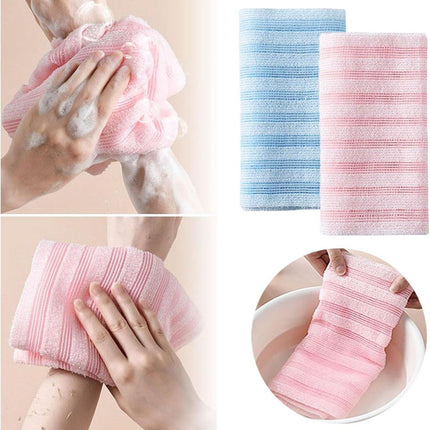 Back Scrubber Set | 2-Piece Exfoliating Shower Towel | Extra Long Exfoliating Washcloth for Men and Women - Scrub Cloth for Body Cleansing and Massage (Pink).