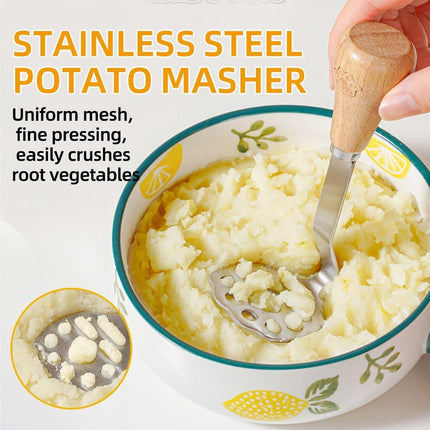 Potato Masher - Mini Avocado Masher - Small Food Masher - Made of high quality stainless steel - Flat handle that can be tilted on a table - 15 cm.