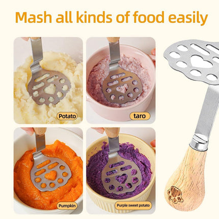 Potato Masher - Mini Avocado Masher - Small Food Masher - Made of high quality stainless steel - Flat handle that can be tilted on a table - 15 cm.