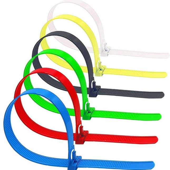 100 12" Colorful Reusable Cable Ties - Heavy-duty reusable cable ties - Self-locking nylon cable ties with a tensile strength of 50 lb - Suitable for garden, plants, home and office.