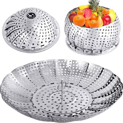 Vegetable Steamer Basket - Collapsible Steamer Basket - Stainless Steel Foldable Steamer Basket - For Cooking Food - Expandable, Suitable for Pots of Different Sizes (13.5cm to 21.8cm)..