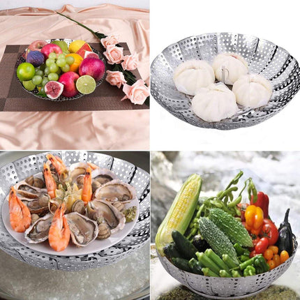 Vegetable Steamer Basket - Collapsible Steamer Basket - Stainless Steel Foldable Steamer Basket - For Cooking Food - Expandable, Suitable for Pots of Different Sizes (13.5cm to 21.8cm)..