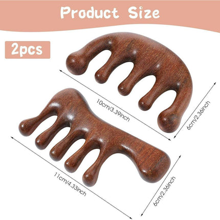 2-Piece Scalp Massage Comb Set - Wooden Wide-Tooth Comb - Wooden Scalp Massage Comb Unisex.