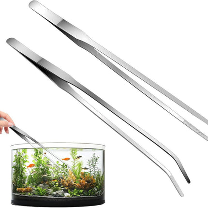2-pack curved aquarium tweezers - Straight and curved tweezers - 27 cm long stainless steel tweezers - Suitable for lizards, spiders, fish and aquariums.