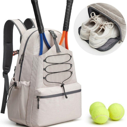 Backpack - Tennis Bag - Sports Bag - Waterproof Racket Bag - Suitable for multiple rackets with shoe compartment - Beige