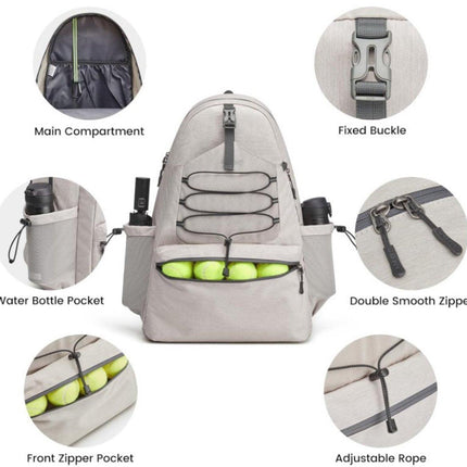 Backpack - Tennis Bag - Sports Bag - Waterproof Racket Bag - Suitable for multiple rackets with shoe compartment - Beige.