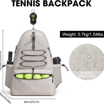 Backpack - Tennis Bag - Sports Bag - Waterproof Racket Bag - Suitable for multiple rackets with shoe compartment - Beige.