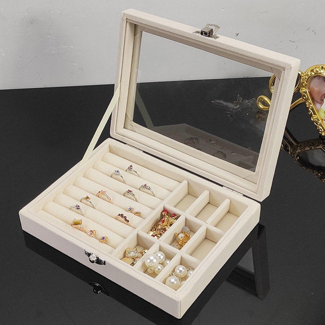 Jewelry Box - Jewelry Box with Glass Lid and Lock - 9 Compartment Jewelry Organizer - Suitable for storing earrings, bracelets and women's jewelry..